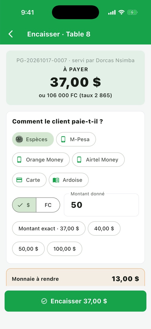 Application mobile – encaissement